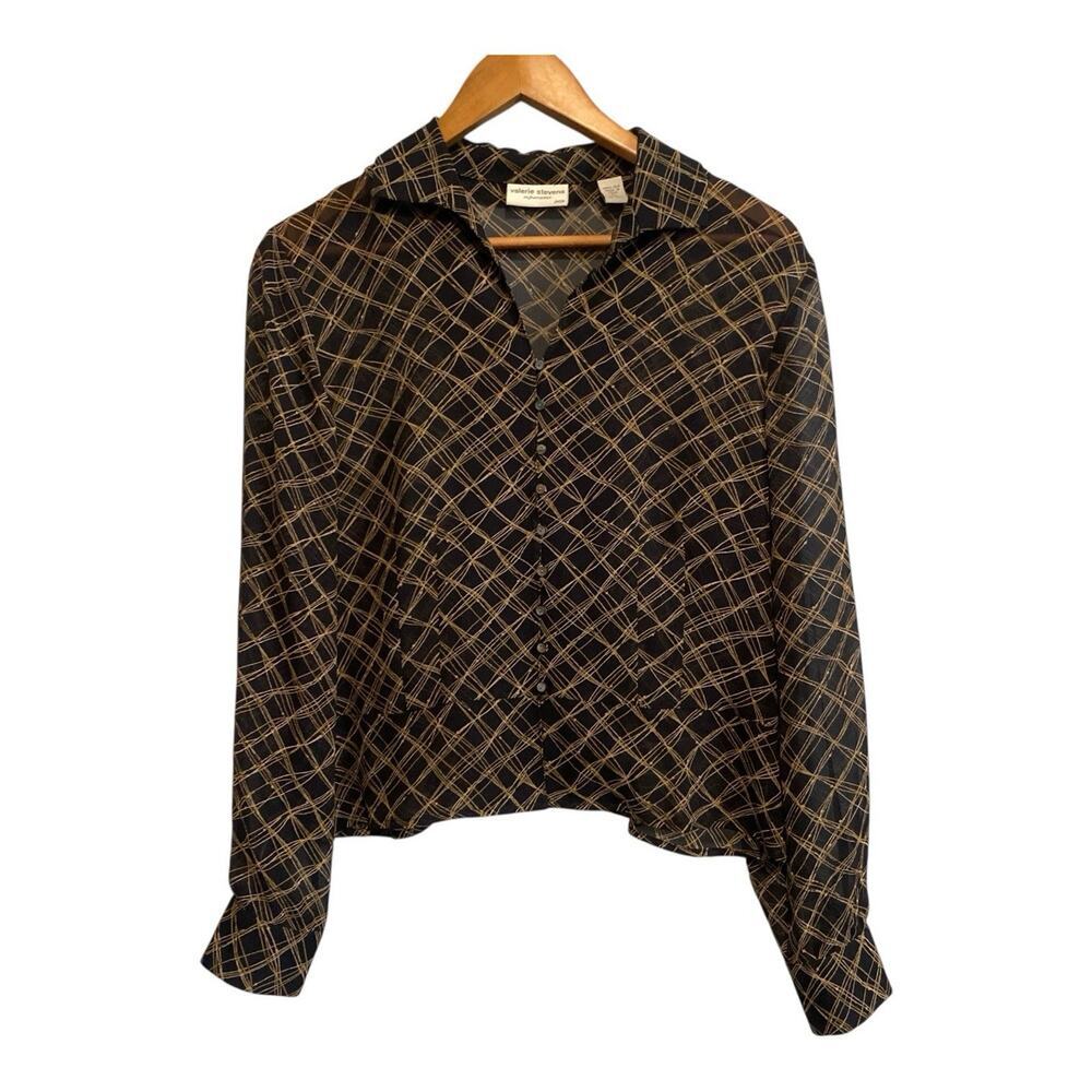 Vtg Valerie Stevens Geometric Silk Blouse Large P Lightweight Y2K Grunge Earthy